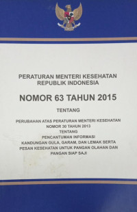 Peraturan Menteri Kesehatan Republik Indonesia Nomor 63 Tahun 2015